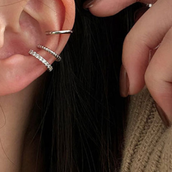 Set van 3 - Fake Helix Zilver - Diamantjes - Nep Piercing - Klem Oorbellen Oorpiercing - Nep Helix - Ringetje Zilver - Metaal