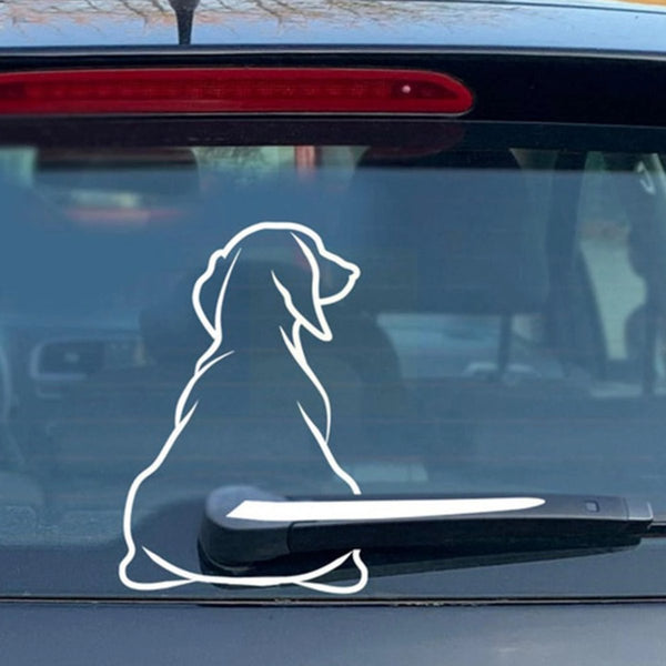 Autosticker - Hond met Staart Ruitenwisser - Grappige Auto Sticker Wit - Hoogwaardig Vinyl - Autostickers Wrap Folie - universeel/alle automerken
