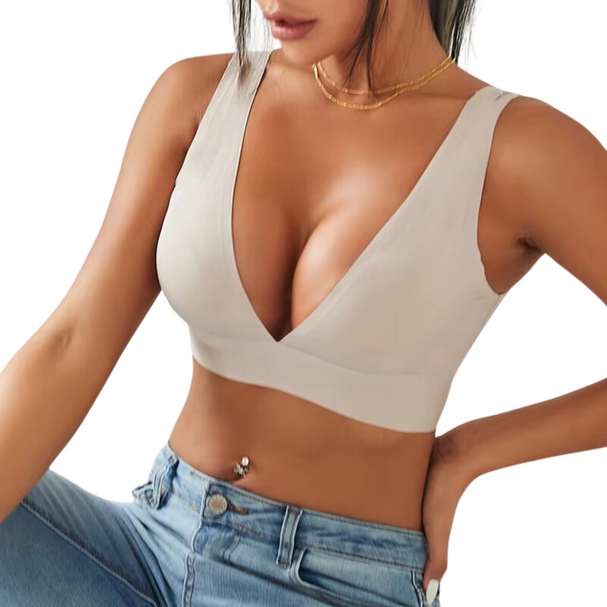 Comfortabele Naadloze Bralette Nude - Beige - Onzichtbare Invisible Dames Beha Top - Croptop BH Zonder Beugel - Uitneembare Pads - Bralette Maat S