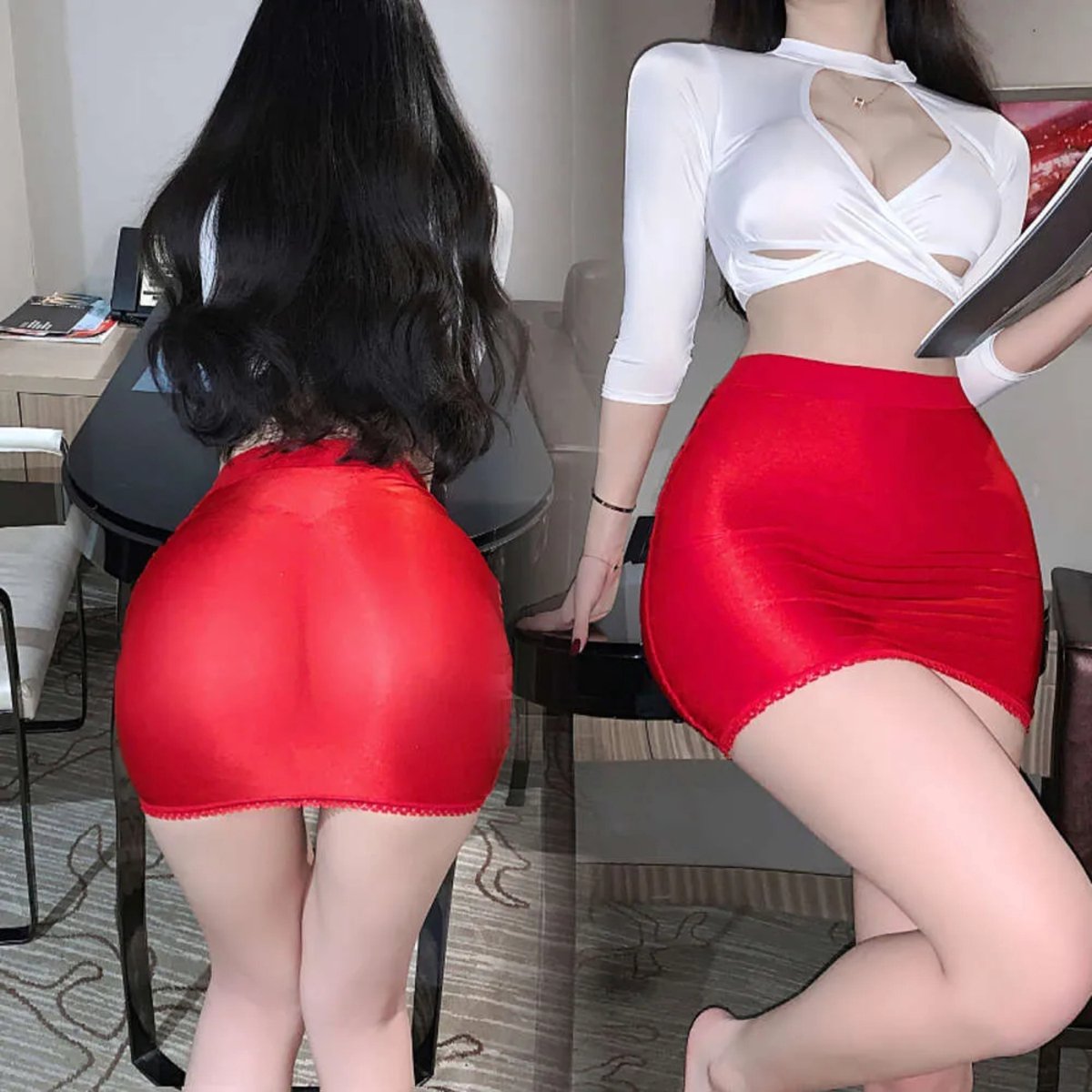 Doorschijnende Rok - Transparant Rood - Sexy Lingerie - Cosplay - Doorzichtig Dames Rokje - Rood met Kanten Rand - One Size