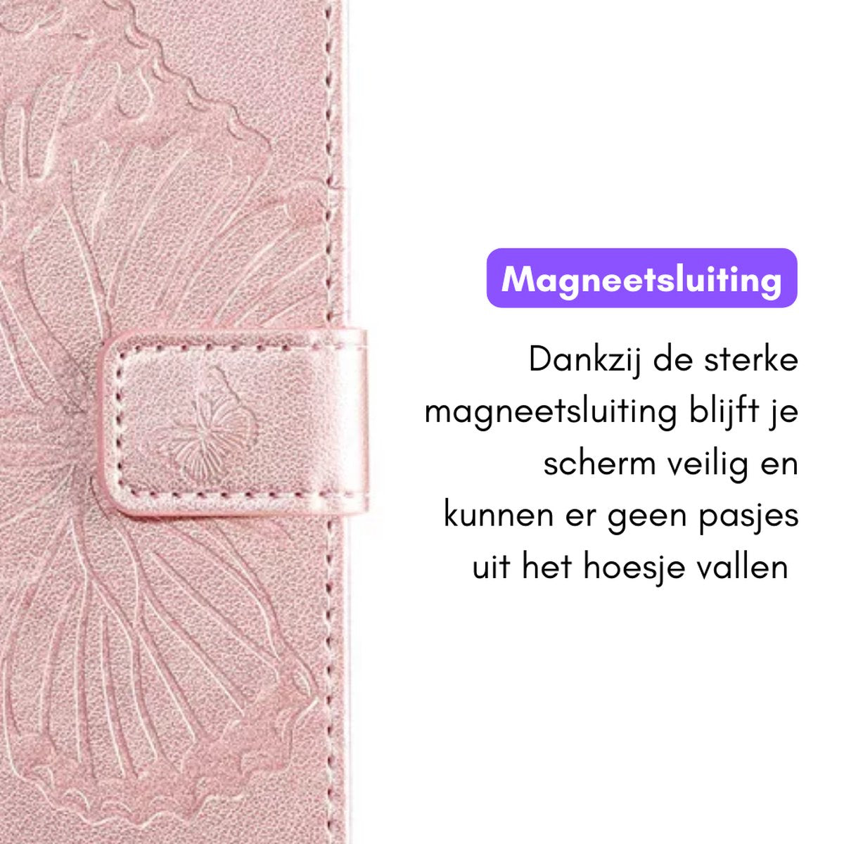 Hoesje Vlinders Roze - Geschikt voor Samsung Galaxy A25 - Portemonnee Book Case - Boekje Met Kaarthouder / Pasjeshouder en Magneetsluiting - Booklet Beschermhoes - Boekhoesje met Draagkoord