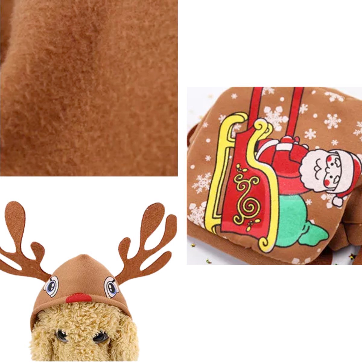 Kerstpakje Hond - Maat XS - Hondenkostuum Bruin met Rendierhoorntjes - Hondenpakje Kerst met Capuchon - Kerstpak voor Honden en Katten - Honden Verkleed Kostuums - Kerstkostuum - Hondenkleding