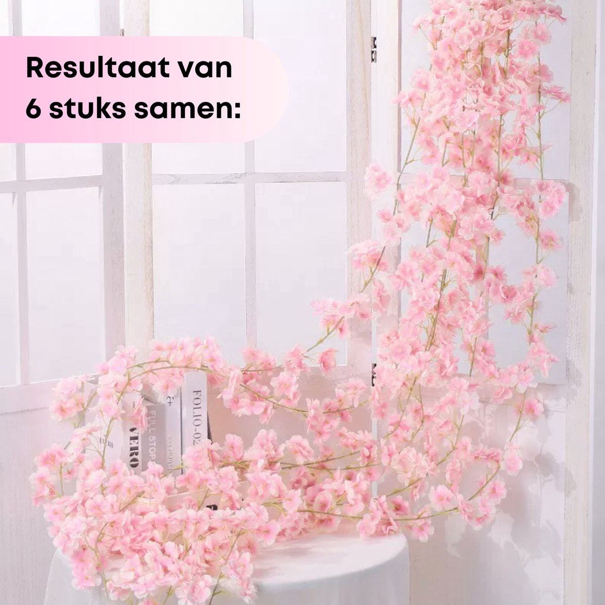Bloemenslinger Bloesem - Lichtroze & Wit - Kunstbloemen Slinger voor Decoratie - Bloemenslinger Fietsmand of Stuur - 180 CM - Kunst Kamer of Fiets Decoratie