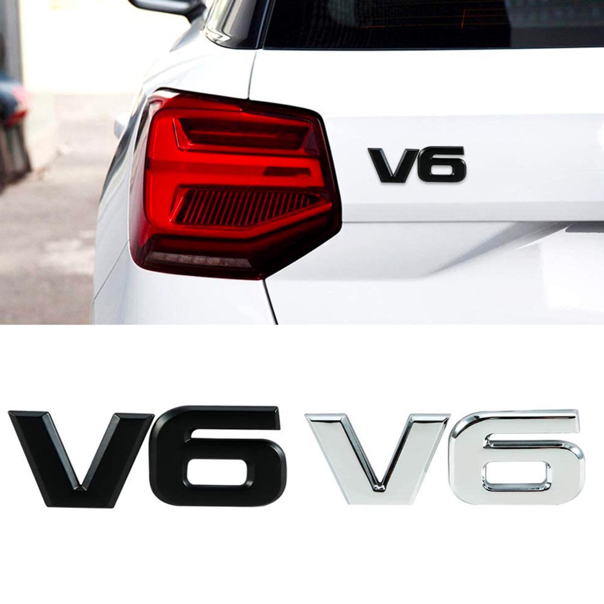 Auto Embleem V6 Zwart - Zelfklevende Badge - V6 Embleem - universeel/alle automerken -  voor Achterklep - Auto Accessoires