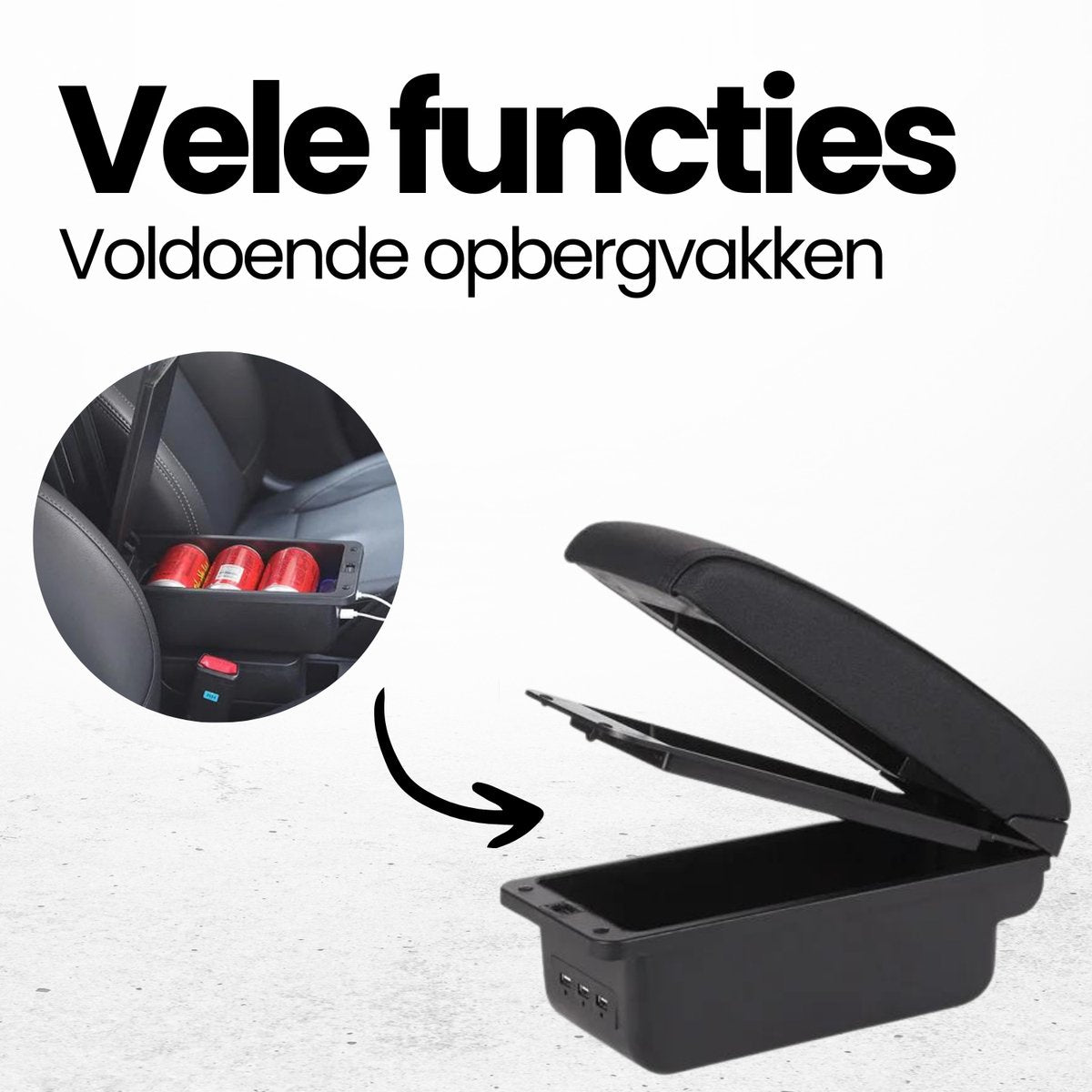 Multifunctionele Armsteun - Geschikt voor Toyota Aygo, Peugeot 107 en Citroen C1 (2005-2014) - 3 USB Aansluitingen - Opbergvakken - Past in Bekerhouder