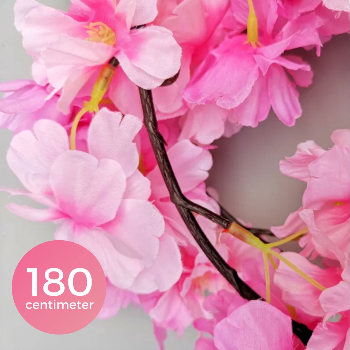 Bloemenslinger Kersenbloesem - Lichtroze Bloemen - Bruiloft - Stijlvolle Bloemenstreng - Voor Interieur, Fietsmand of Stuur - 180 CM Bloemen Roze - Plastic Kunstbloemen Fiets Slinger Tak Sakura