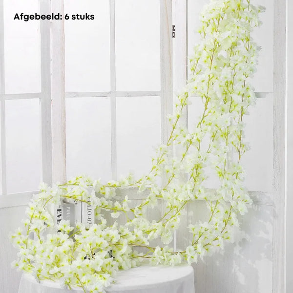 Bloemenslinger Bloesem - Vanilla Wit - Kunstbloemen Slinger voor Decoratie - Bloemenslinger Fietsmand of Stuur - 180 CM - Kunst Kamer of Fiets Decoratie