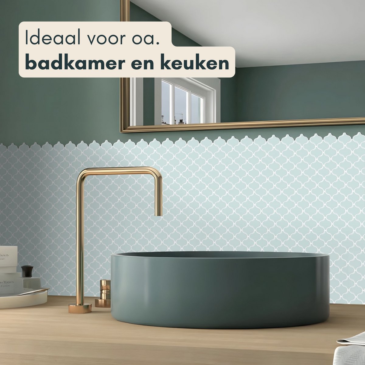 Solusia Zelfklevende Plaktegels Blauw - Oosters Patroon – 10 Luxe Plaktegels voor Wand – Waterdichte Wandpanelen voor Keuken, Badkamer en Toilet – 25,4 x 25,4 cm – Makkelijk aan te brengen - Tegeltjes Tegelstickers Moroccan Lantern