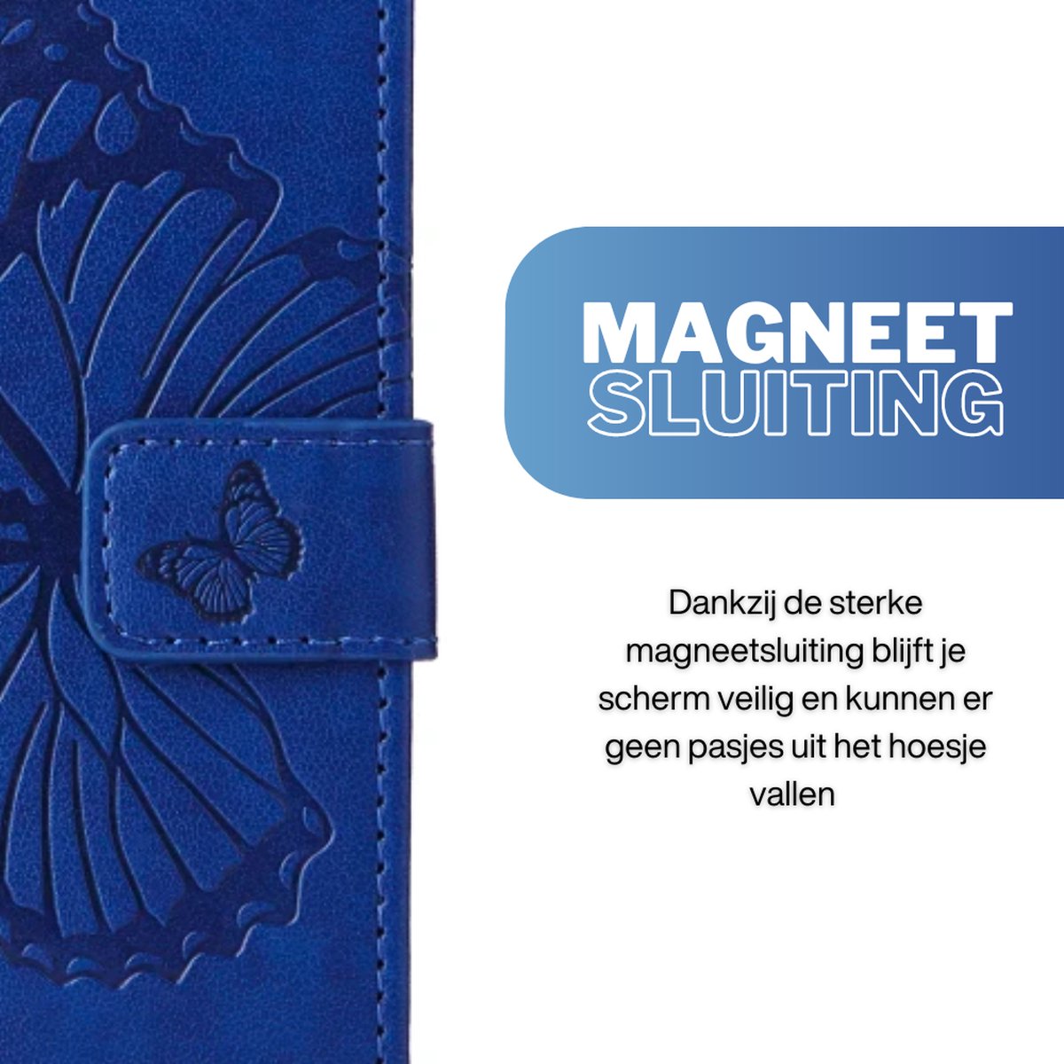 [EOL] Hoesje Vlinders Blauw - Geschikt voor OPPO A58  - Portemonnee Book Case - Boekje Met Kaarthouder / Pasjeshouder en Magneetsluiting - Booklet - Wallet Beschermhoes - Telefoonhoesje