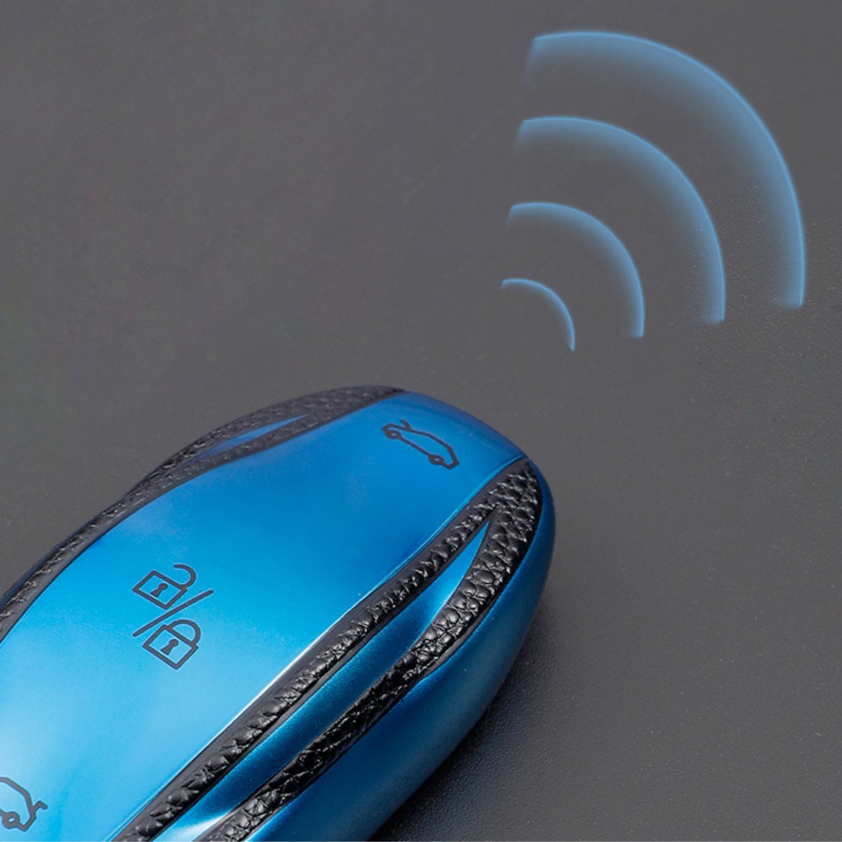 TPU Sleutelcover - Sleutelhoesje Geschikt voor Tesla Model 3 / Model S / Model Y - Blauw en Zwart Leer - Flexibele Sleutel Cover - Zacht Hoesje - Auto Accessoires