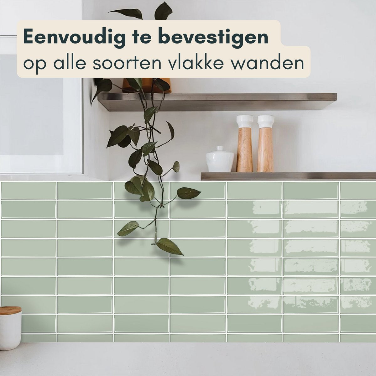 Solusia Zelfklevende Plaktegels - Grijsgroen – 10 Luxe Plaktegels voor Wand – Waterdichte Wandpanelen voor Keuken, Badkamer en Toilet – 25,4 x 25,4 cm – Makkelijk aan te brengen - Tegeltjes Tegelstickers