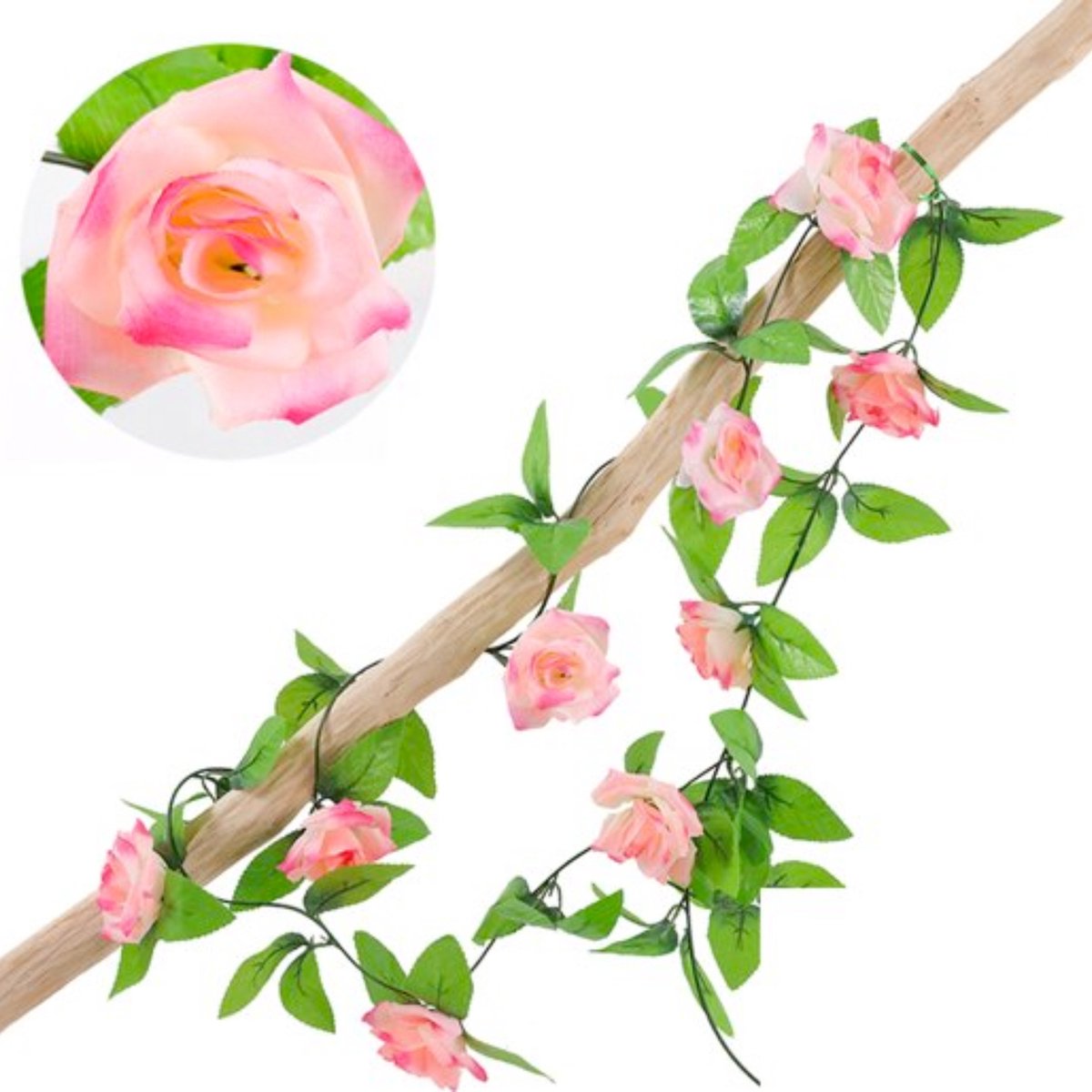 2 Stuks - Bloemenslinger Fiets Rozen Roze 4,5 Meter - 2x 220 Centimeter - Stijlvolle Bloemenstreng voor Fietsmand, Stuur, Balkon of Interieur - Rozen Bloemen - Plastic Kunstbloemen Fiets Slinger - Klimop met Rozen