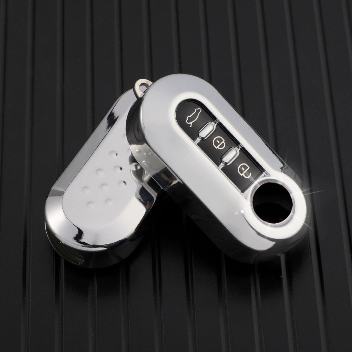Zachte TPU Sleutelcover - Zilver Chroom Metallic - Sleutelhoesje Geschikt voor Fiat 500 / 500L / 500X / 500C / Abarth / Panda / Punto / Stilo - Sleutel Hoesje Cover - Auto Accessoires