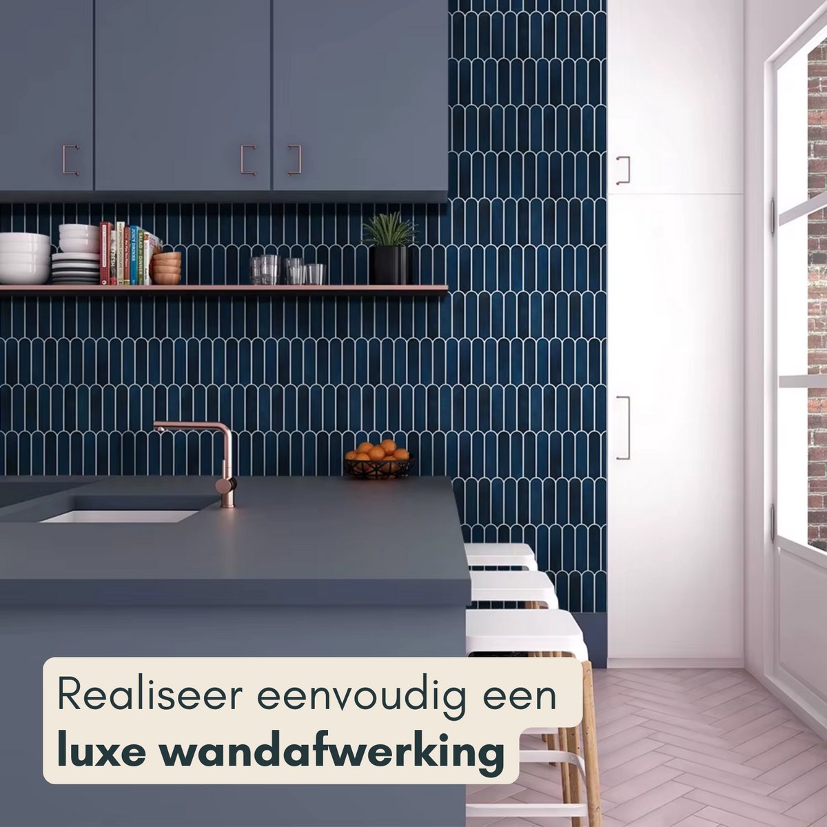 Solusia Zelfklevende Plaktegels Blauw - Lantern – 10 Luxe Plaktegels voor Wand – Waterdichte Wandpanelen voor Keuken, Badkamer en Toilet – 25,4 x 25,4 cm – Makkelijk aan te brengen - Tegeltjes Tegelstickers Picket