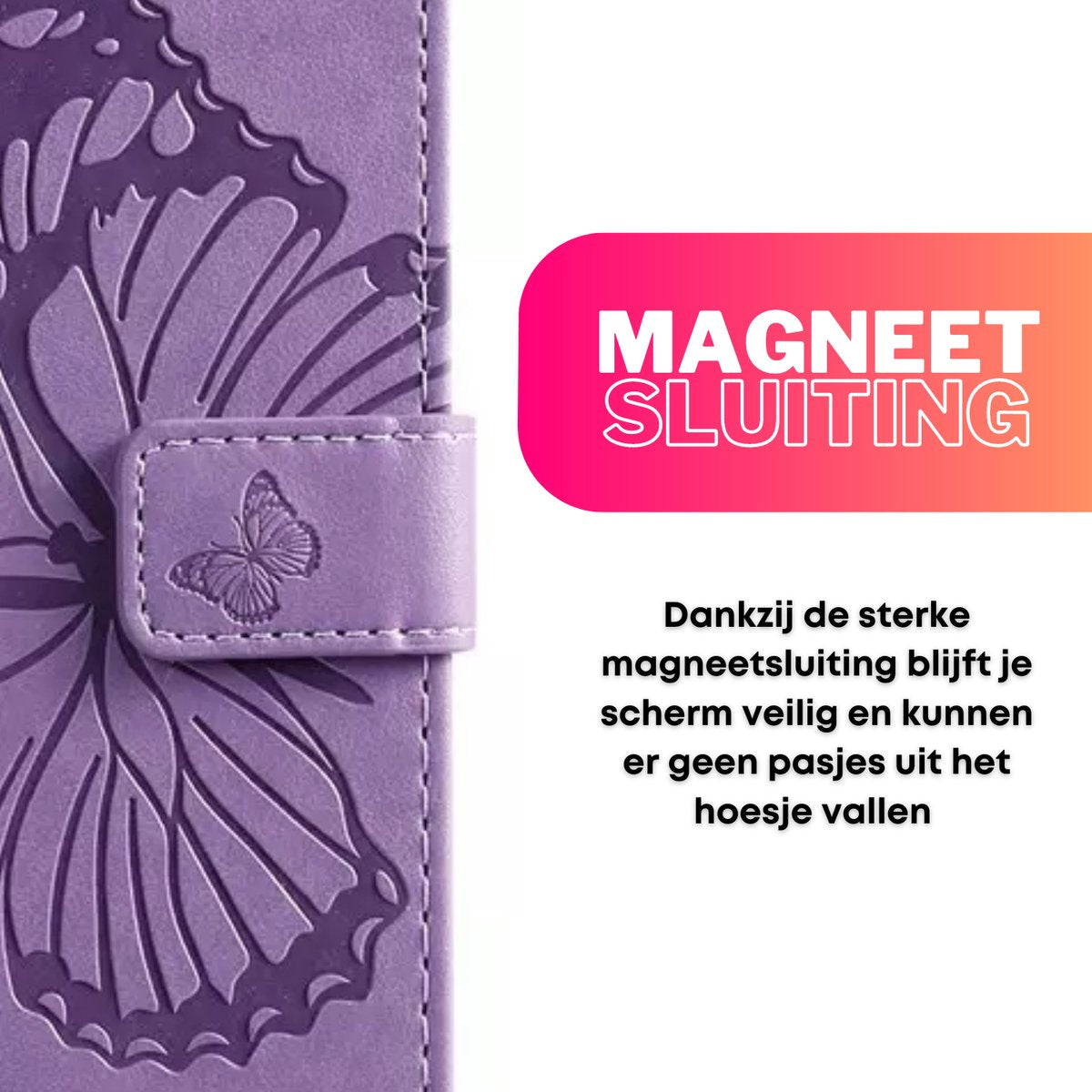 Hoesje Vlinders Paars - Geschikt voor OPPO A78 5G - Portemonnee Book Case - Boekje Met Kaarthouder / Pasjeshouder en Magneetsluiting - Booklet Beschermhoes - Boekhoesje met Draagkoord