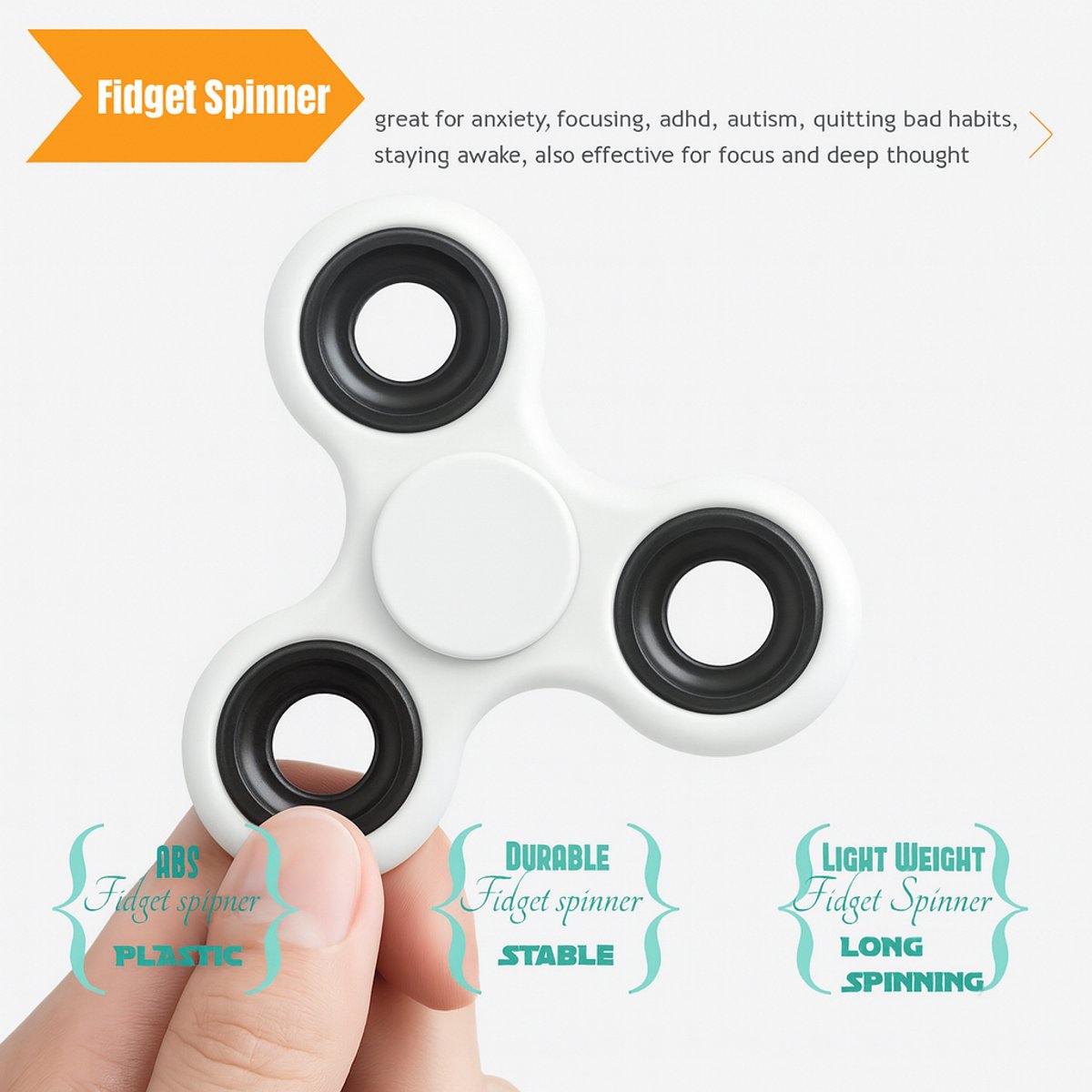 Fidget Spinner Wit  - Langdurige spin - Stressverlichter voor Kinderen & Volwassenen - Anti Stress Speelgoed - Hand Spinner - Concentratie Speelgoed - Compact Formaat - Kunststof