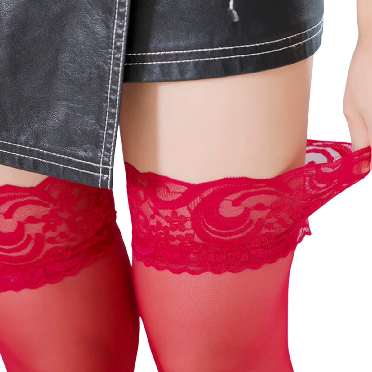 Sexy Hold Up Kousen - Stockings - Stay Up Stocking - Rood Kant - Zelf Ophoudend - Panty - One Size - M tot XXL