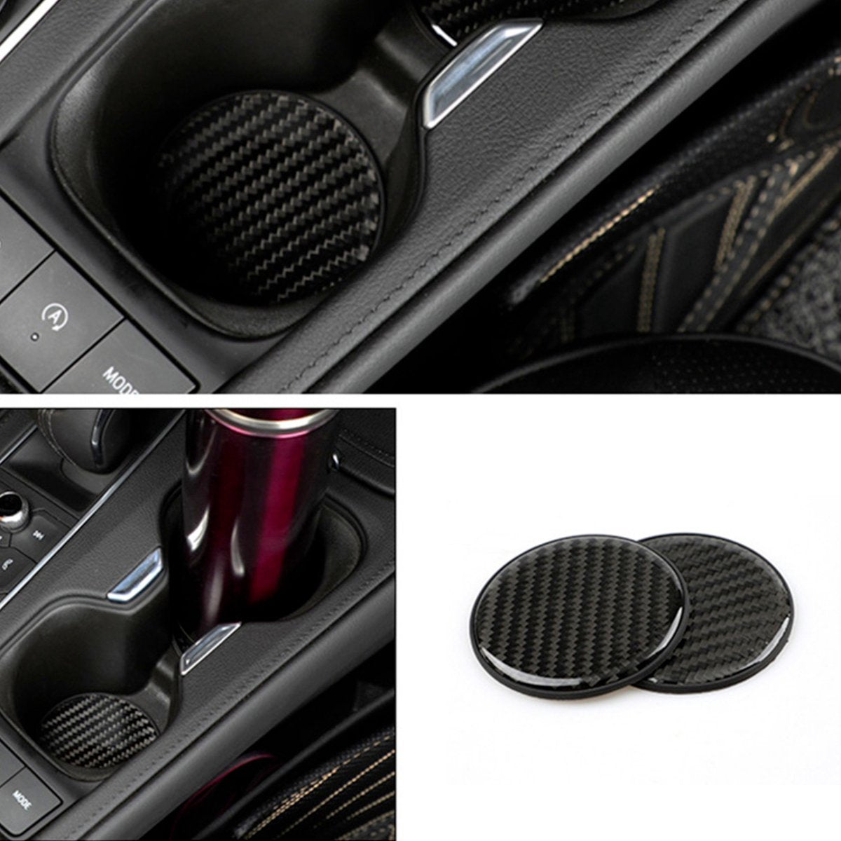 Premium Bekerhouder Inlegger - Carbon -Geschikt voor alle automerken/ universeel - Carbon Bekerhouder Onderzetter - Auto Accessoires