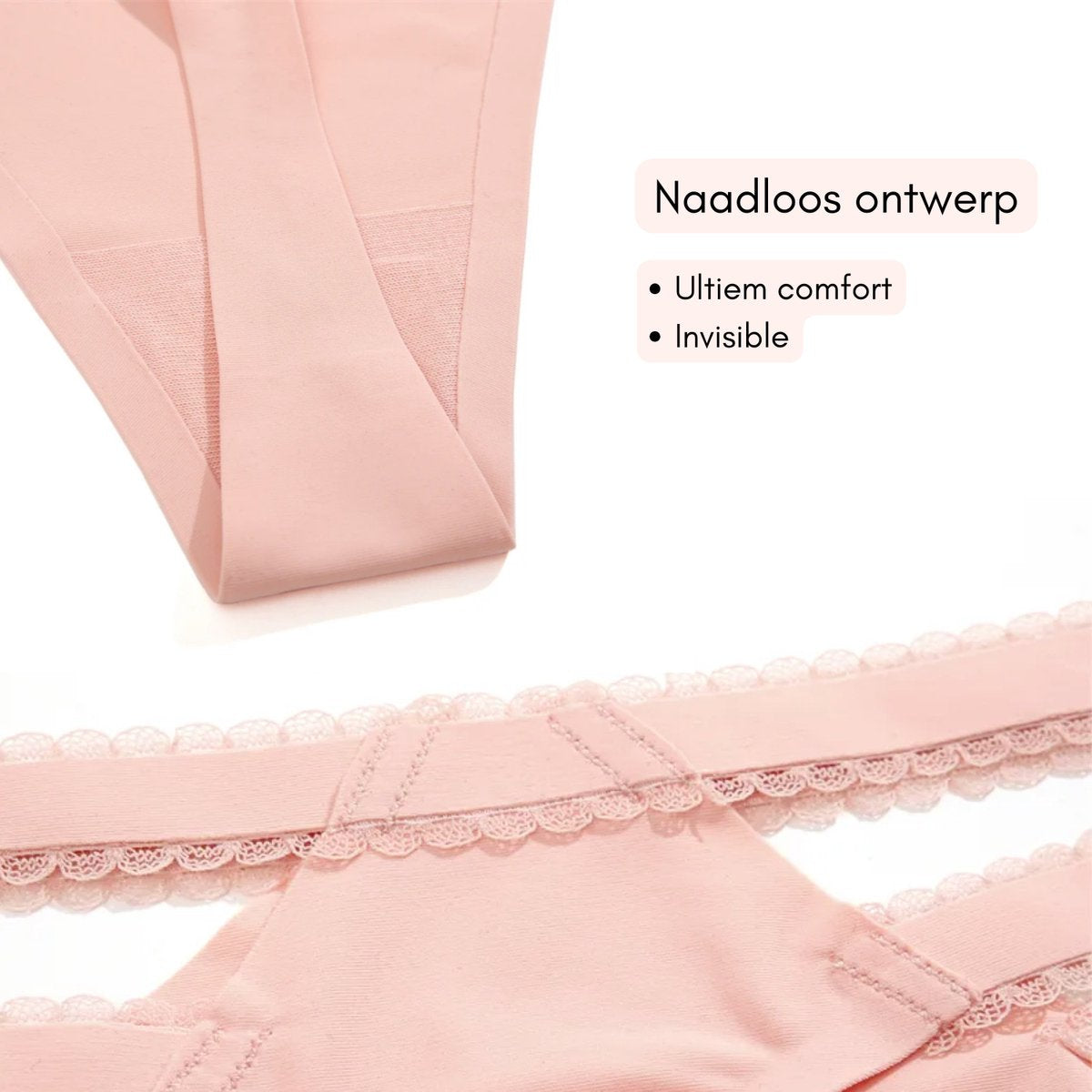 2 Pack - Sexy Dames String - Lila & Zwart - Naadloos - Dubbele Heupbandjes met Kant - Dames Lingerie / Ondergoed Set - Maat L