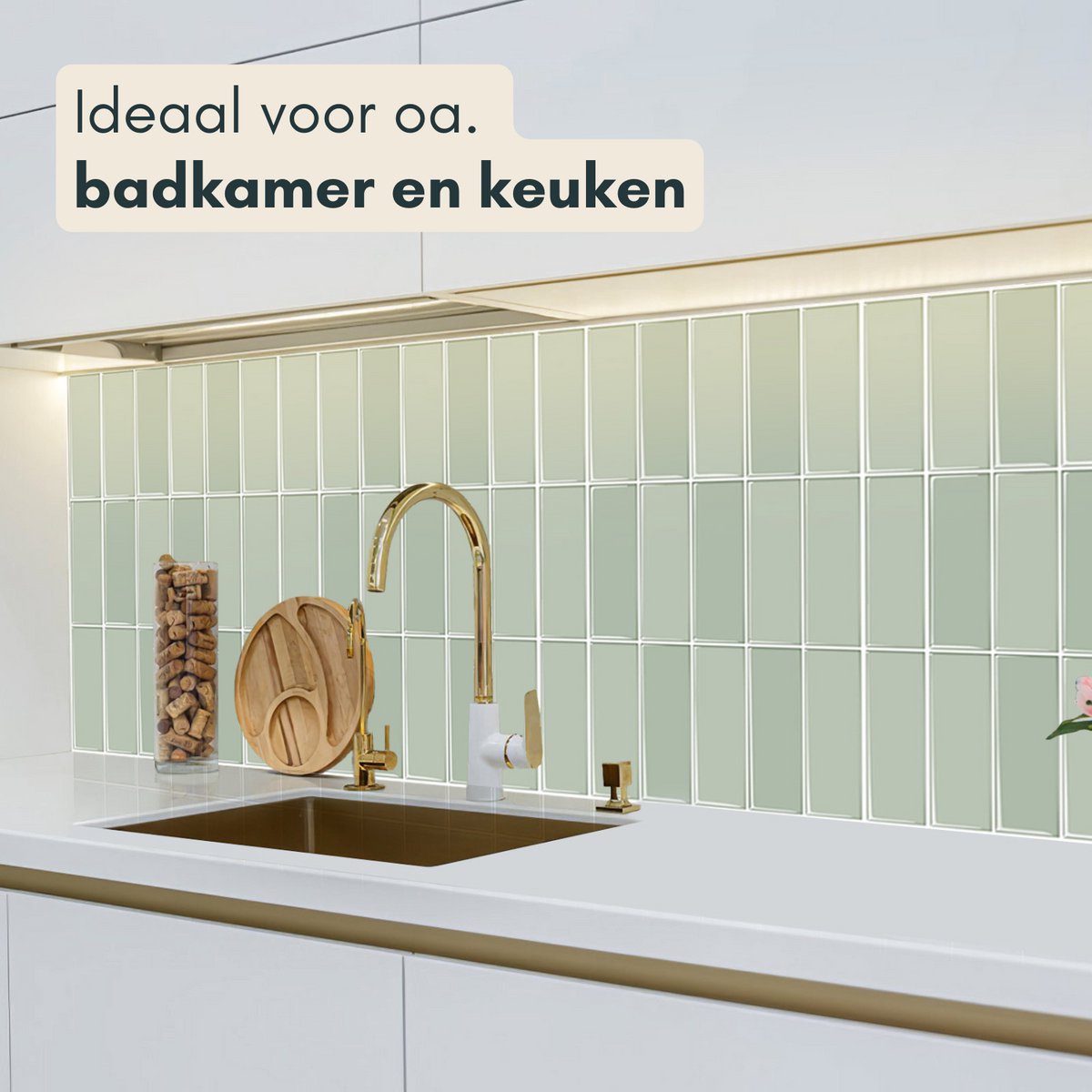 Solusia Zelfklevende Plaktegels - Grijsgroen – 10 Luxe Plaktegels voor Wand – Waterdichte Wandpanelen voor Keuken, Badkamer en Toilet – 25,4 x 25,4 cm – Makkelijk aan te brengen - Tegeltjes Tegelstickers