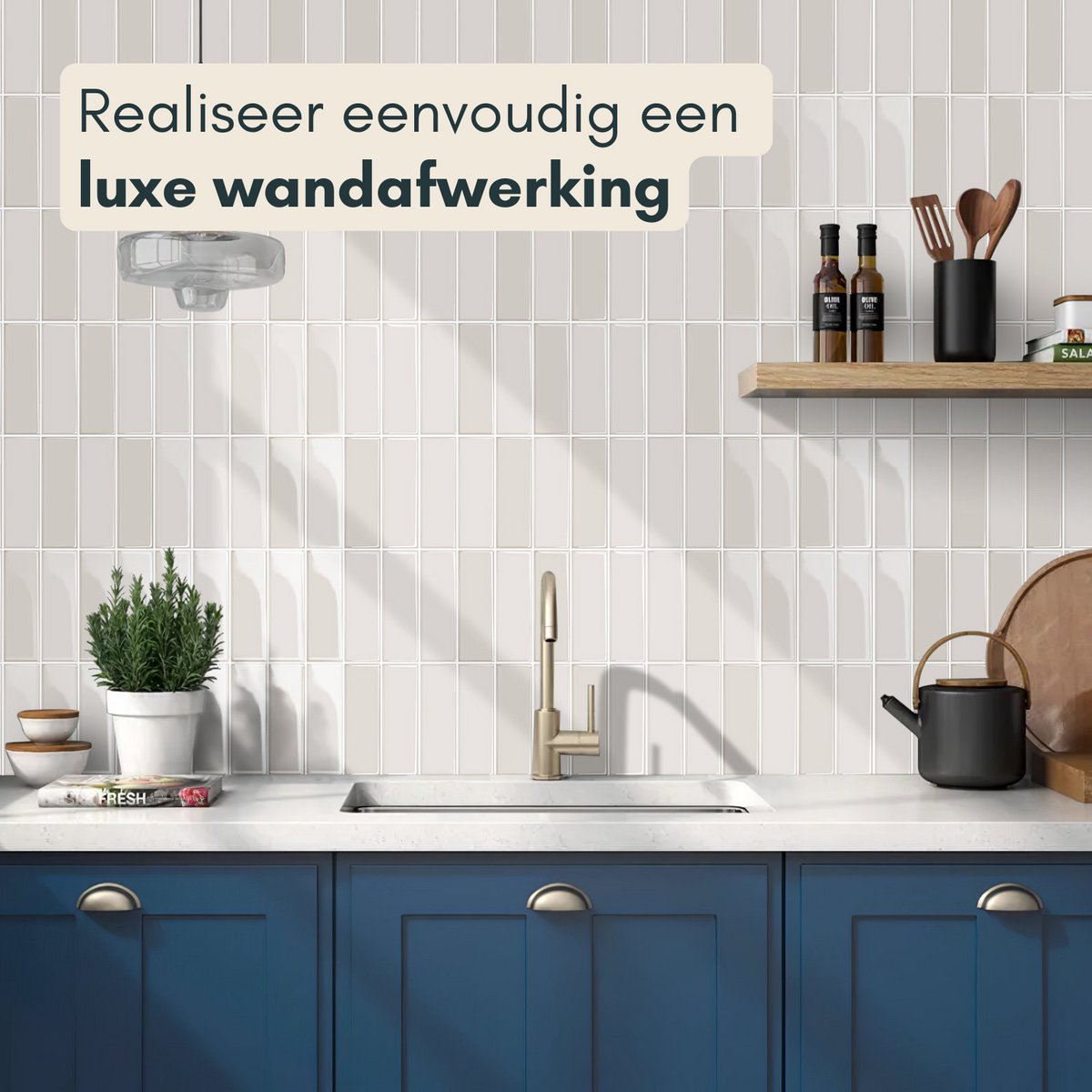 Solusia Zelfklevende Plaktegels - Beige – 10 Luxe Plaktegels voor Wand – Waterdichte Wandpanelen voor Keuken, Badkamer en Toilet – 25,4 x 25,4 cm – Makkelijk aan te brengen - Tegeltjes Tegelstickers