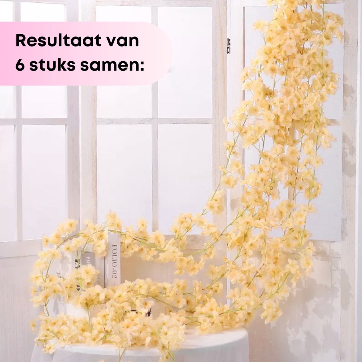 Bloemenslinger Bloesem - Abrikoos Geel - Kunstbloemen Slinger voor Decoratie - Bloemenslinger Fietsmand of Stuur - 180 CM - Kunst Kamer of Fiets Decoratie