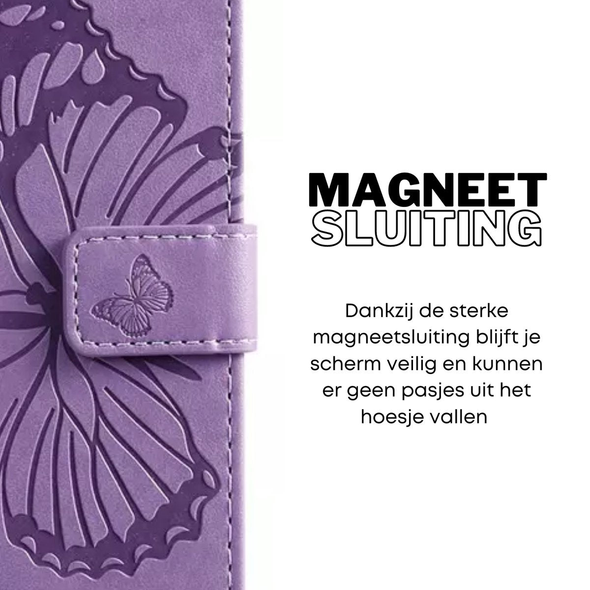 Hoesje Vlinders Paars - Geschikt voor OPPO A17  - Portemonnee Book Case - Boekje Met Kaarthouder / Pasjeshouder en Magneetsluiting - Booklet Beschermhoes - Boekhoesje met Draagkoord