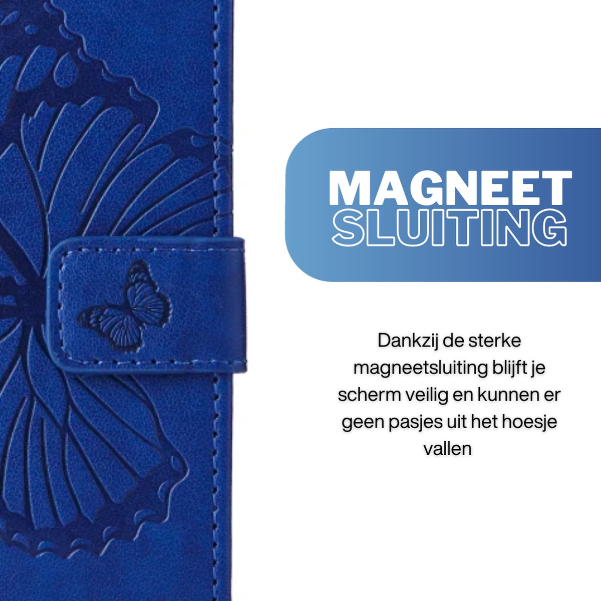 [EOL] Hoesje Vlinders Blauw - Geschikt voor OPPO A38  - Portemonnee Book Case - Boekje Met Kaarthouder / Pasjeshouder en Magneetsluiting - Booklet Beschermhoes - Boekhoesje met Draagkoord