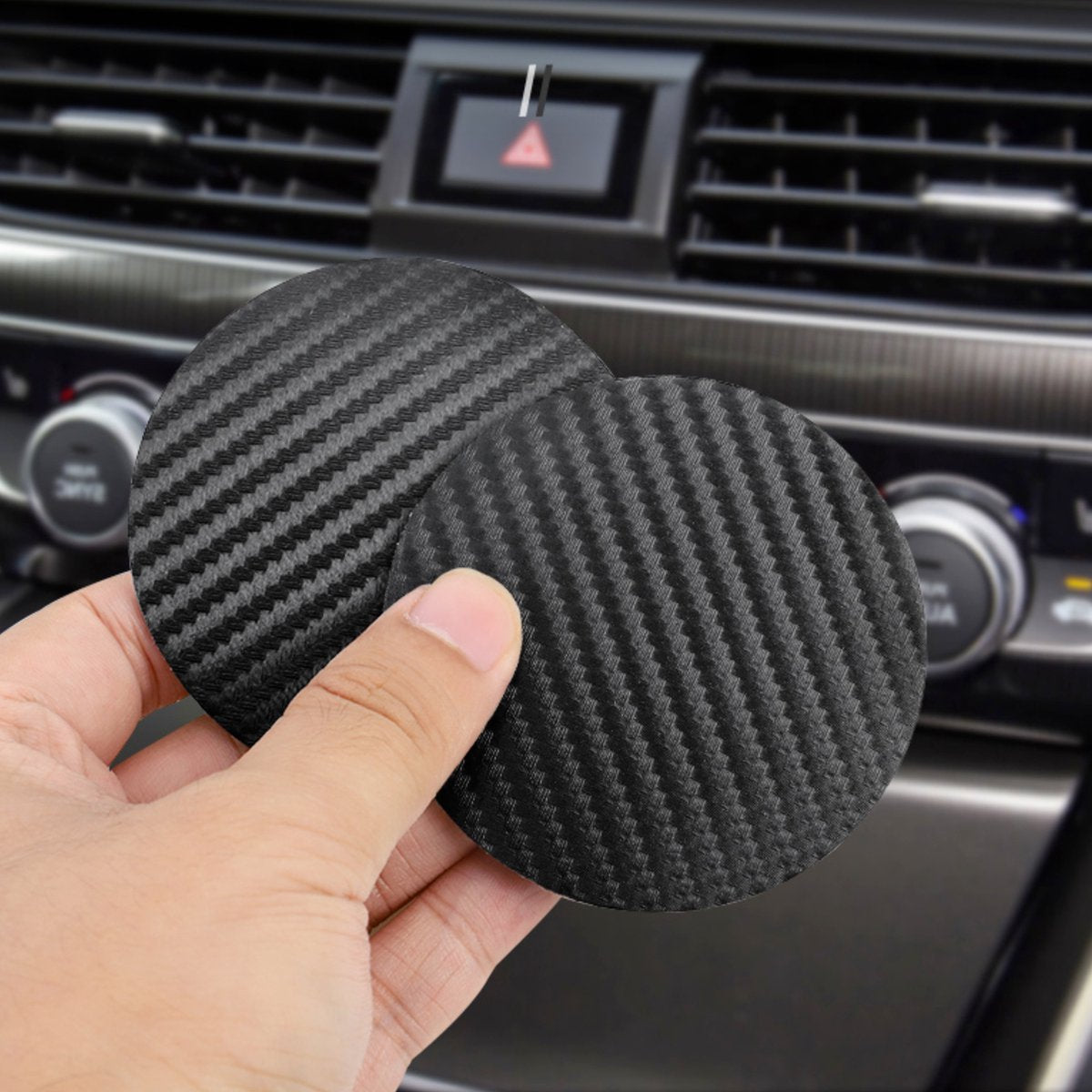 Set van 2 Bekerhouder Inleggers - Carbon Look - Geschikt voor alle automerken/ universeel - Carbon Bekerhouders Onderzetters - Auto Accessoires