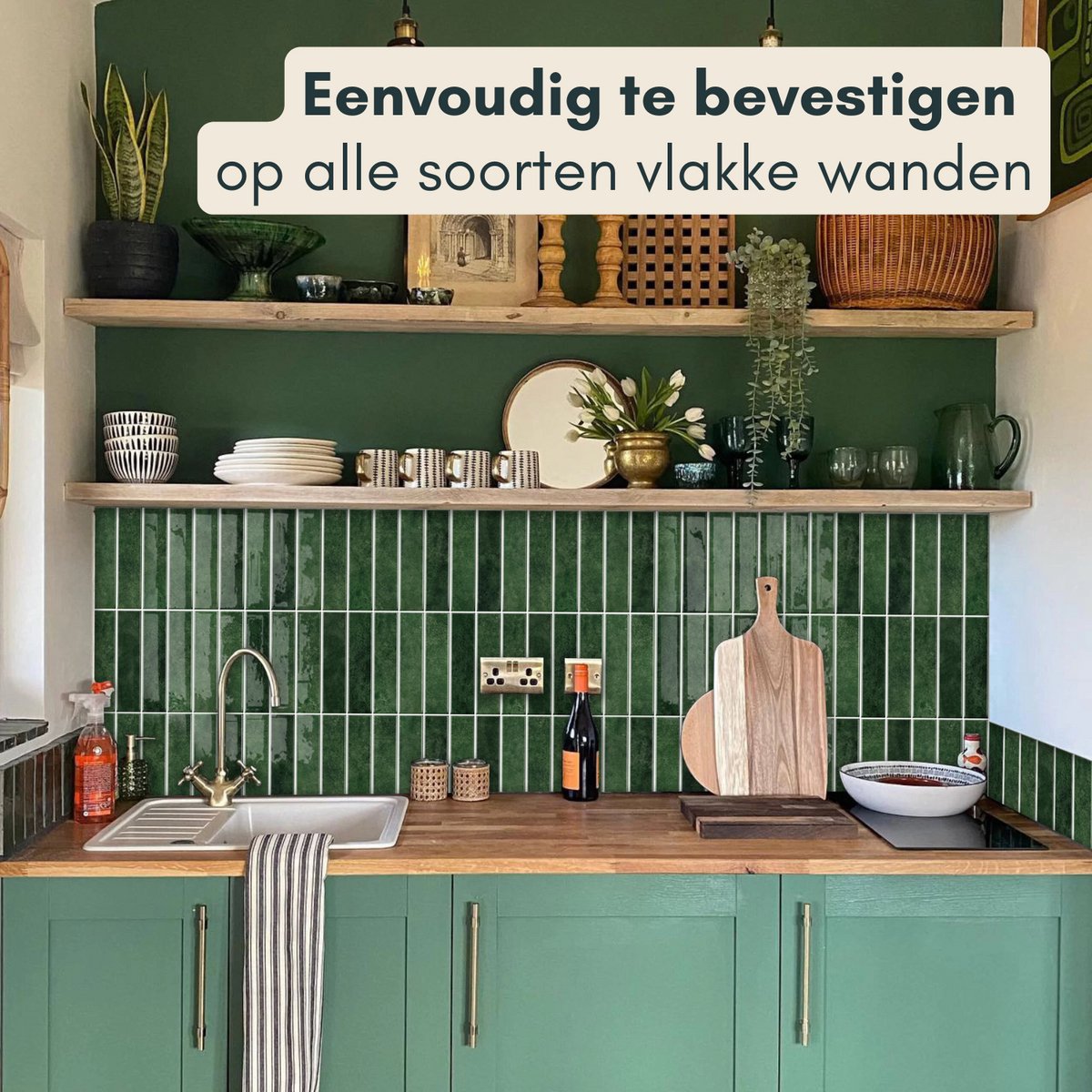Solusia Zelfklevende Plaktegels - Donkergroen – 10 Hoogwaardige Plaktegels voor Wand – Waterdichte Wandpanelen voor Keuken, Badkamer en Toilet – 30 x 30 cm – Makkelijk aan te brengen - Tegeltjes Tegelstickers Groen