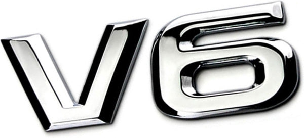 Auto Embleem V6 Zilver Chroom - Aluminium - Zelfklevende Badge - V6 Embleem - universeel/alle automerken -  voor Achterklep - Auto Accessoires