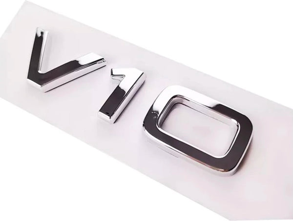 Auto Embleem V10 Zilver Chroom - Zelfklevende Badge - V10 Embleem - universeel/alle automerken -  voor Achterklep - Auto Accessoires