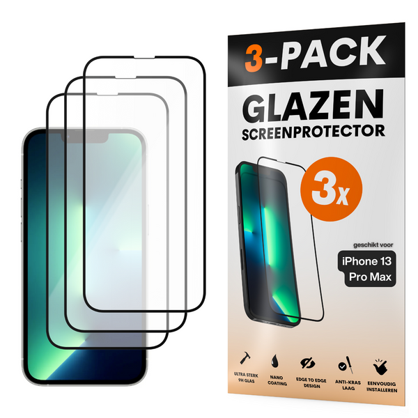 Screenprotector - Geschikt voor iPhone 13 Pro Max - Gehard Glas - Full Cover Tempered Glass - Case Friendly - 3 Pack
