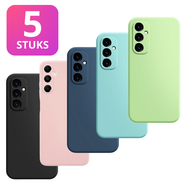 5-PACK - Geschikt voor Samsung Galaxy A05s Hoesje - 5x Siliconen Shock Proof Case - Stevige TPU Cover - Multipack met Groen, Zwart, Blauw, Roze en Turquoise