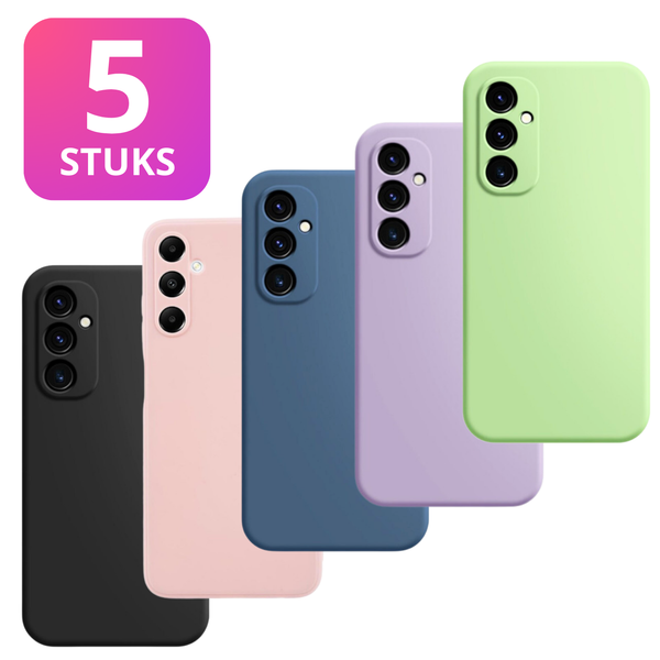 5 Pack - Hoesje Geschikt voor Samsung Galaxy A35 - 5x Siliconen Shock Proof Case - Stevige TPU Cover - Multipack met Groen, Zwart, Blauw, Roze en Paars