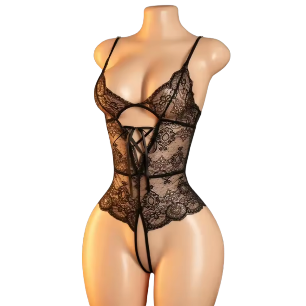 Sexy Zwarte Kanten Bodysuit - Body Met Open Kruis - Dames Lingerie - Pakje Van Kant - Vrouwen Ondergoed - Verstelbare Bandjes - One Size