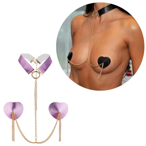 Sexy Tepel Covers voor Vrouwen - Hartvormige Nipple Covers met Choker en Ketting - Verleidelijke Tepelstickers - Tepelplakkers - Roze - One Size