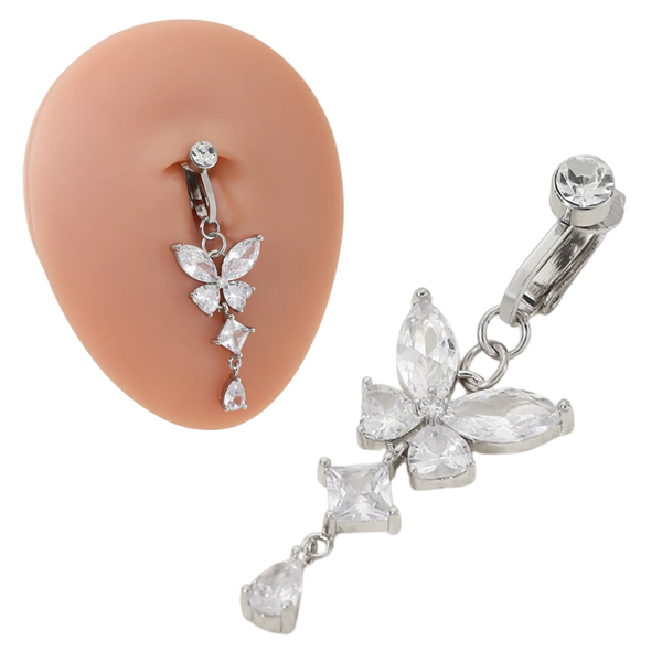 Fake Navelpiercing Zilverkleurig Vlinder - Nep Navelpiercing Zilver - Piercing Voor Navel zonder Gaatje - 40 mm