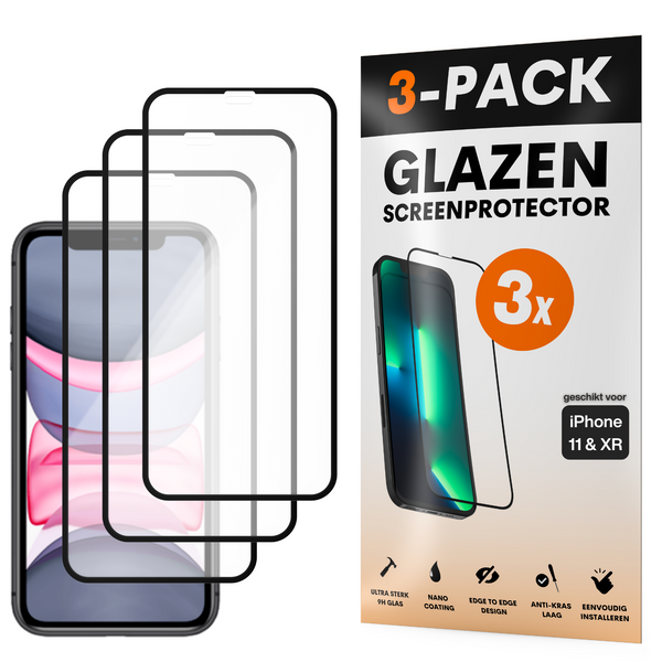 Screenprotector - Geschikt voor iPhone 11 / XR - Gehard Glas - Full Cover Tempered Glass - Case Friendly - 3 Pack