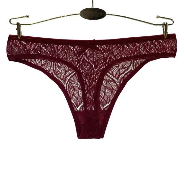 Kanten Dames String - Rood - Kant Met Strikje - Comfortabel Vrouwen Ondergoed / Lingerie - Sexy Slip / Onderbroek - Maat L