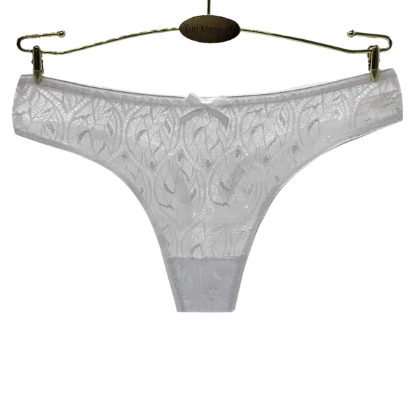 Kanten Dames String - Wit - Kant Met Strikje - Comfortabel Vrouwen Ondergoed / Lingerie - Sexy Slip / Onderbroek - Maat M
