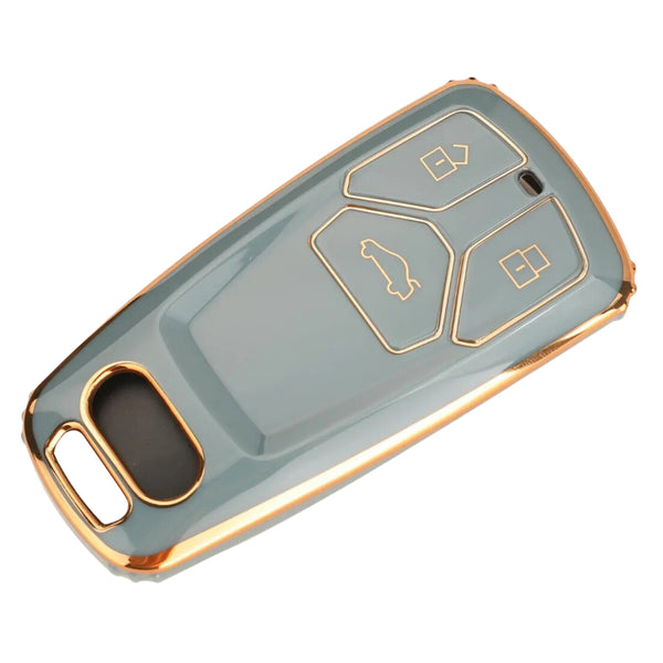 Zachte TPU Sleutelcover - Geschikt voor Audi A4 / A5 / A6 / A7 / S4 / S5 / S6 / Q5 / TT / RS - Blauw met Goud - Sleutel Hoesje Cover - Auto Accessoires
