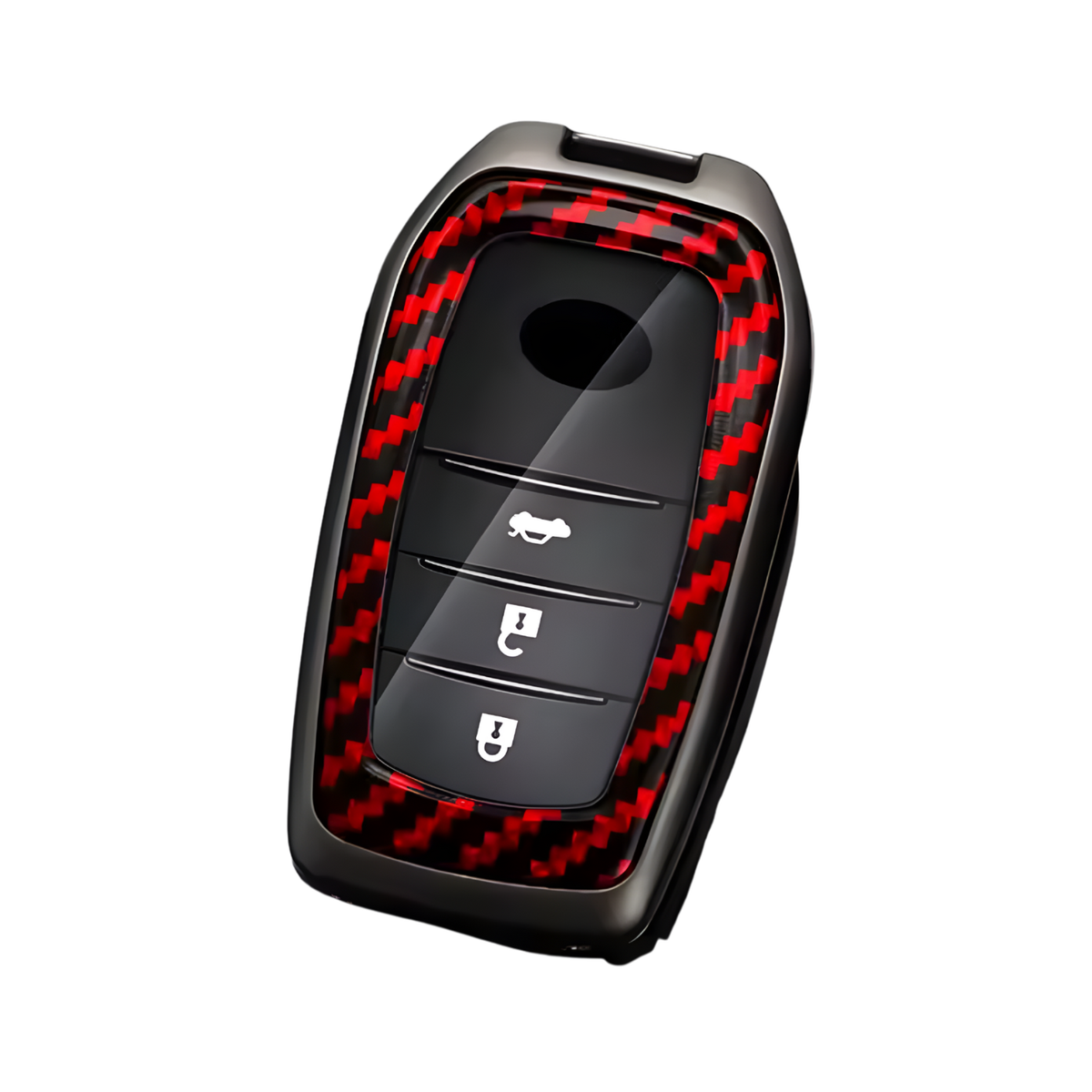 Carbon Look Harde Sleutelcover - Sleutelhoesje Geschikt voor Toyota Yaris Cross / Hilux / Innova / Fortuner / Camry / Land Cruiser 200 / Land Cruiser 300 / Prado / Crown / TLK 200 - Zwart met Rood - Key Cover - Auto Accessoires