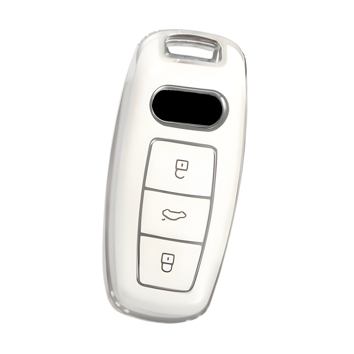 Zachte TPU Sleutelcover - Sleutelhoesje Geschikt voor Audi A3 / A4 / B9 / A6 / C8 / A7 / S7 / 4K / A8 / D5 / S8 / Q7 / Q8 / SQ8 / E-tron / 2018 / 2019 / 2020 / 2021 / 2022  - Wit met Zilver - Key Cover - Auto Accessoires