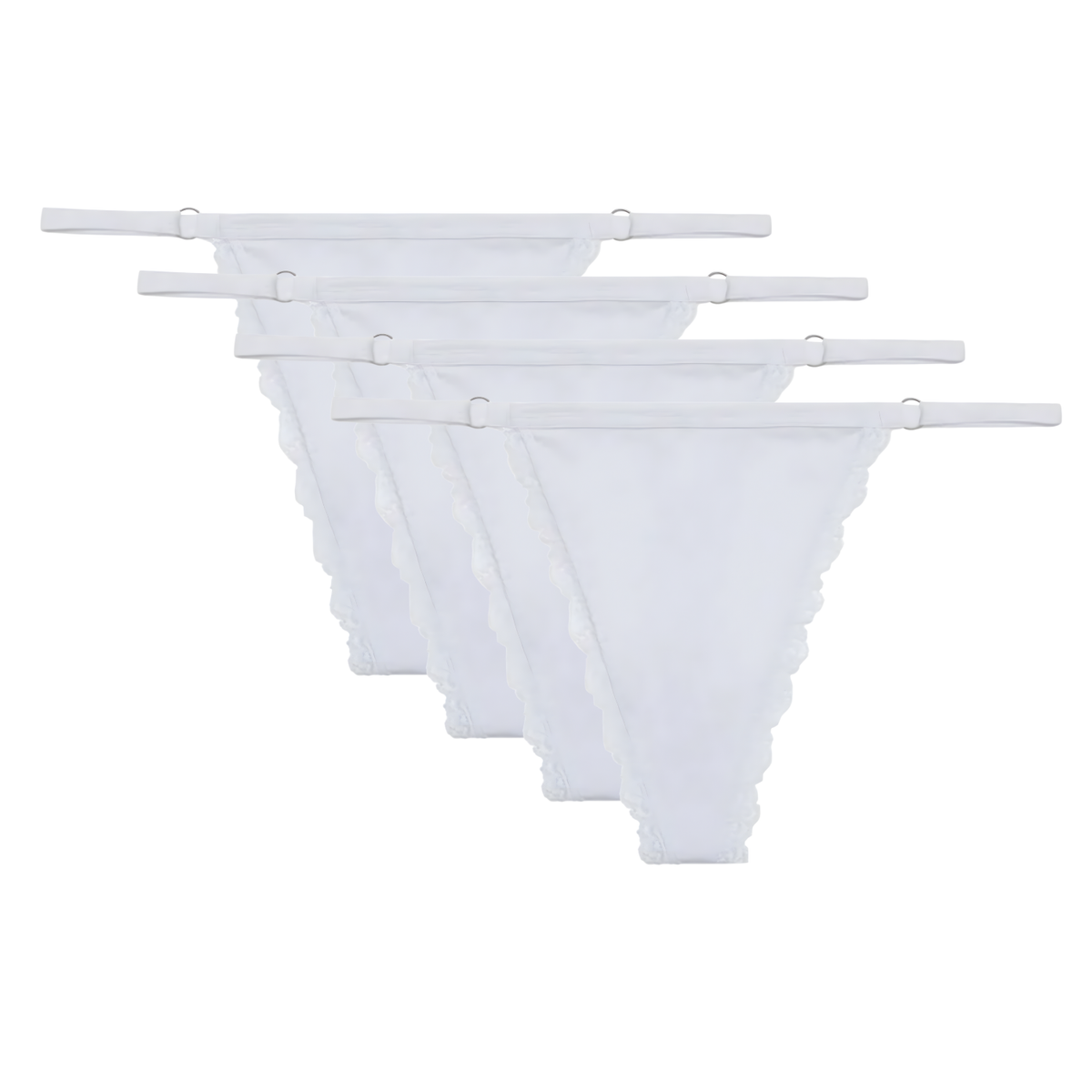 4 Pack - Sexy Wit Dames String - Katoen Ondergoed - Kant & Smalle Bandjes - Dames Lingerie / Onderbroek / Slip Set Wit - Maat L