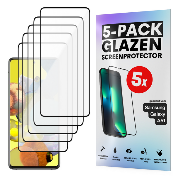 Screenprotector - Geschikt voor Samsung Galaxy A51 - Gehard Glas - Full Cover Tempered Glass - Case Friendly - 5 Pack