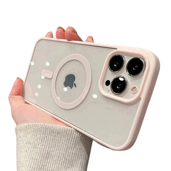 Transparant Magneet Ring Hoesje - Geschikt voor Apple iPhone 13 / 14 - Roze Randen - Stevig Doorzichtig Shockproof - Magnetisch - TPU Rand - Anti Yellowing Achterkant (Magneetring Compatible)