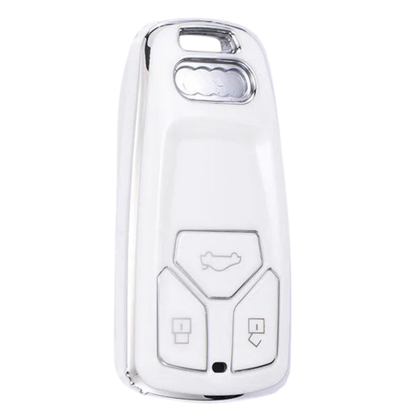 Zachte TPU Sleutelcover - Geschikt voor Audi A4 / A5 / A6 / A7 / S4 / S5 / S6 / Q5 / TT / RS - Wit met Zilver - Sleutel Hoesje Cover - Auto Accessoires