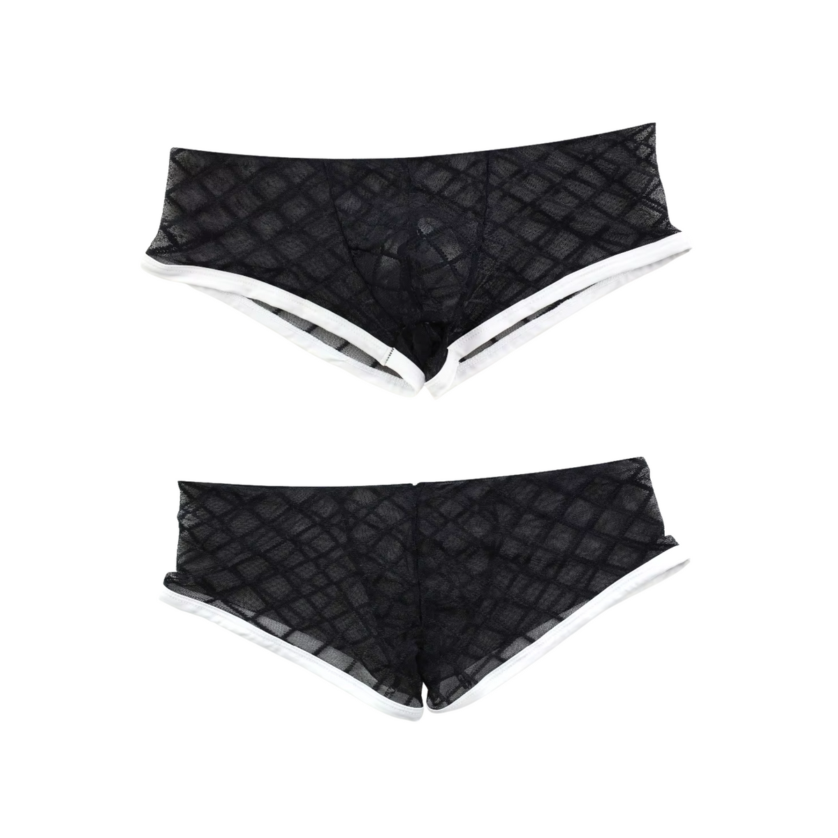 Heren Boxershort Transparant - Boxer Doorzichtig Zwart met Witte Band - Sexy Transparant Design met Ruitmotief - Mannen Onderbroek - Lingerie Voor Mannen - Ondergoed Maat XXL