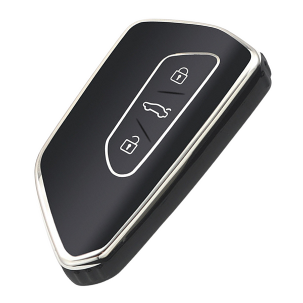 Zachte TPU Sleutelcover - Sleutelhoesje Geschikt voor Volkswagen Golf 8 / ID3 / ID4 / ID5 / ID6 / Seat Leon 2020 / Skoda Octavia 2021 - Zwart - Randen Zilver - Sleutel Hoesje Cover - Auto Accessoires